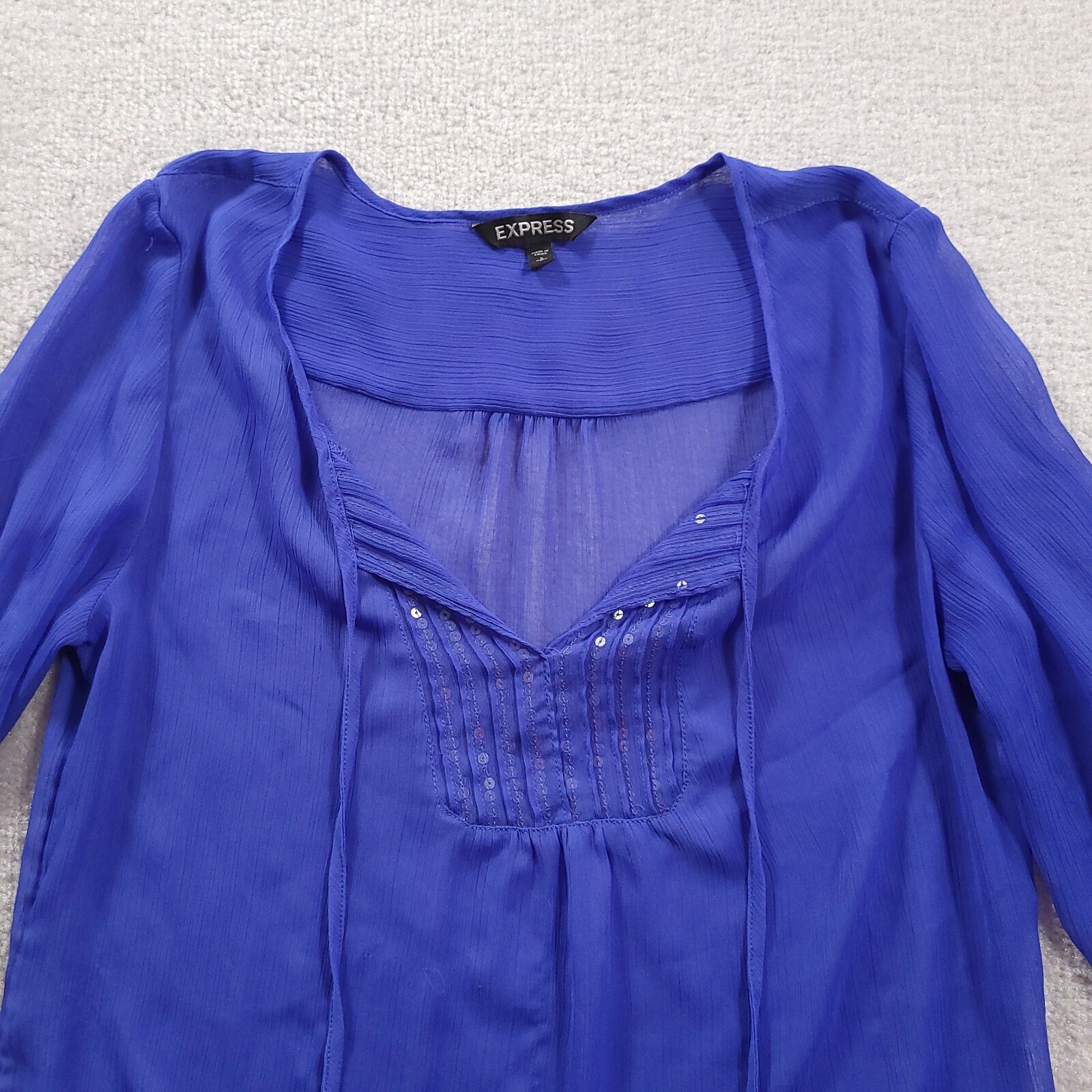 Express Sequin Split Front Sheer Blouse Blue Size… - image 8