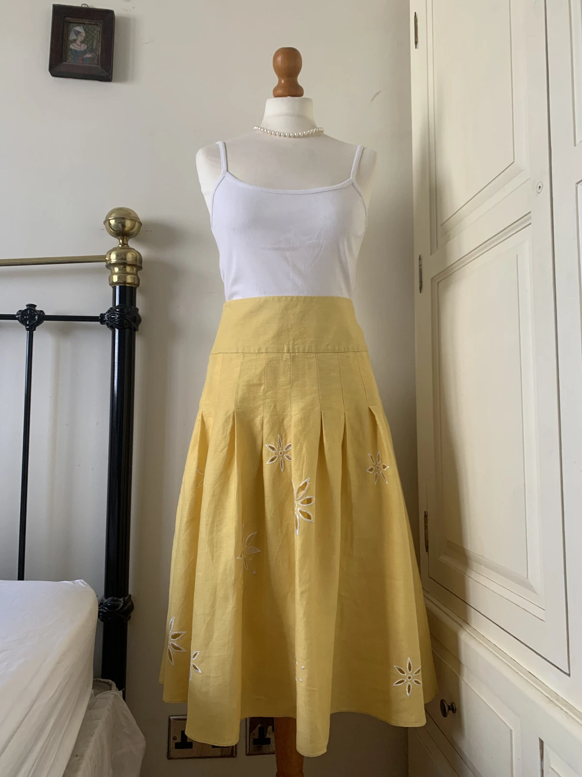 Hobbs Yellow Floral Linen Skirt Fully Lined Waist 30 Inches UK10