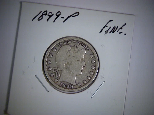 1899-P  BARBER LIBERTY HEAD QUARTER  DOLLAR COIN, OLD SILVER COIN