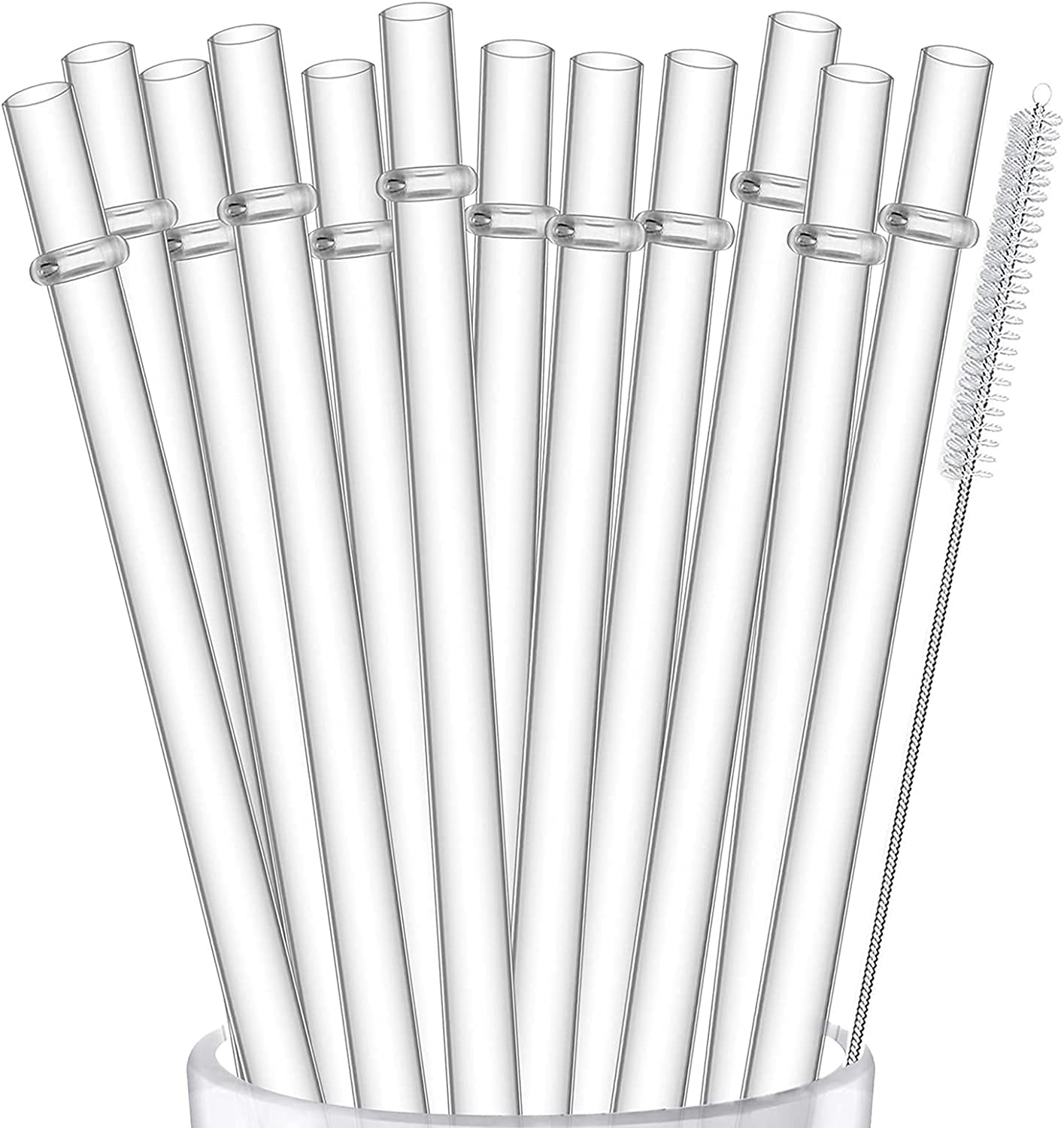 ALINK 12-Pack Reusable Hard Plastic Clear Straws, 10.5 in X 0.3 in Tumbler Straw