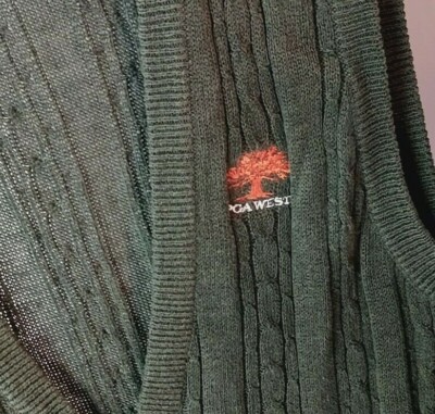 Vintage Sweater Vest Descente Men's Green Knit V-Neck Golf PGA West Embroidered