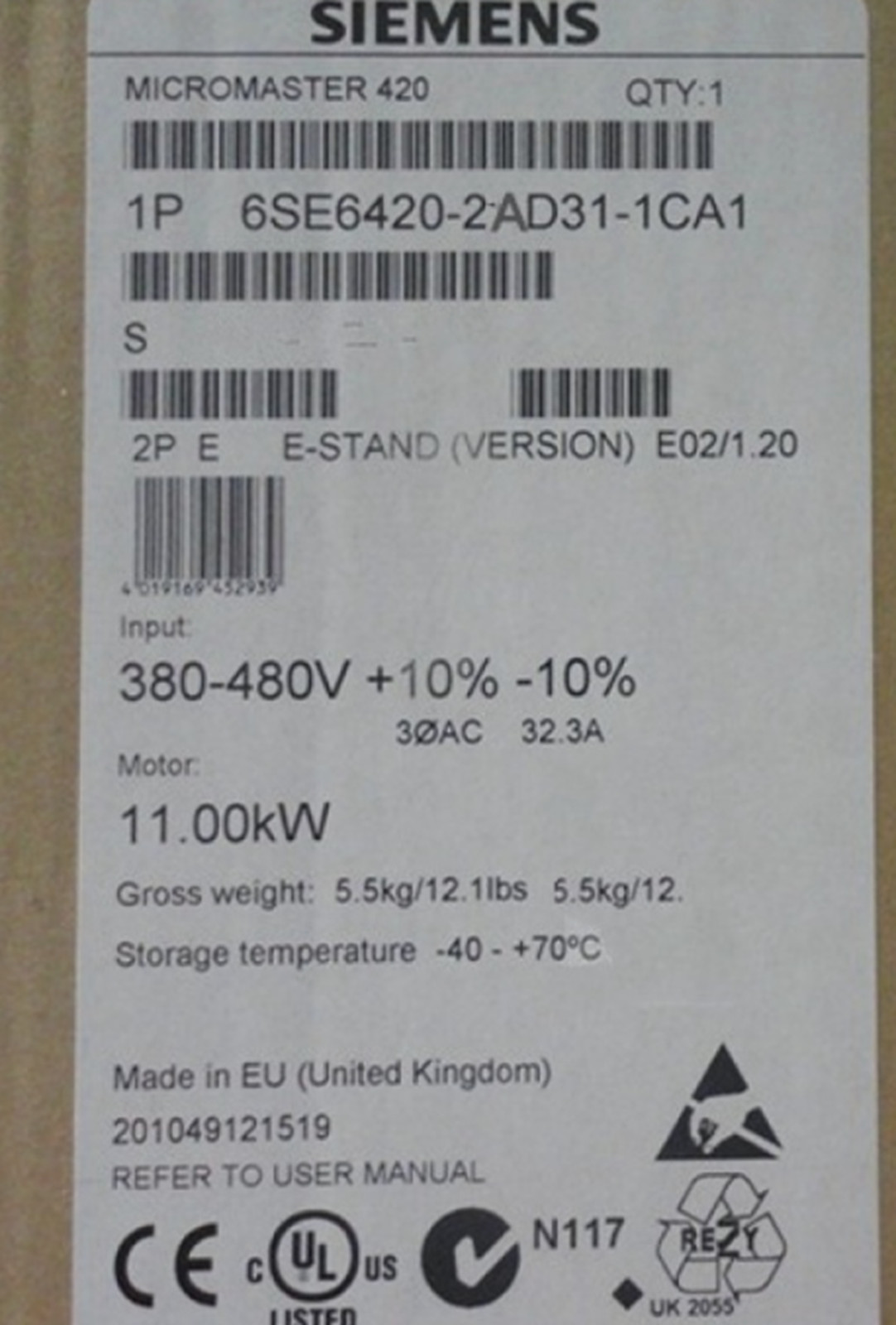 NEW Siemens 6SE6420-2AD31-1CA1 6SE6 420-2AD31-1CA1 Inverter