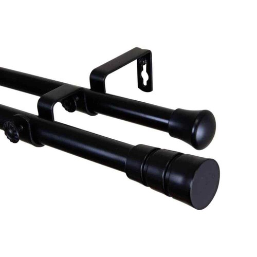 120 in. - 170 in. Black Telescoping Double Curtain Rod Kit with Rio Finial