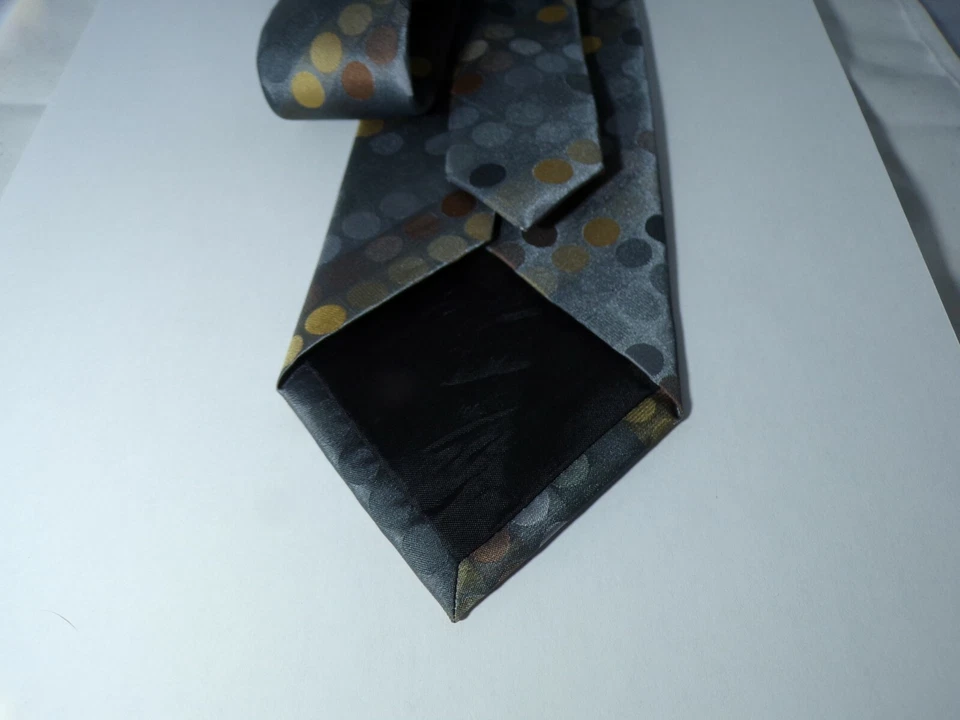Галстук полиэстер John Ashford серый, желтый, коричневый, черный в горошек - Изображение 3 из 4