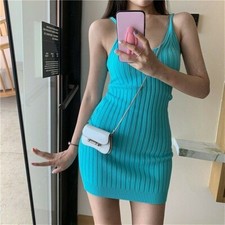 Femme Pull Tricot Robe Caraco Spaghetti Bracelet Moulant Sexy Étroit