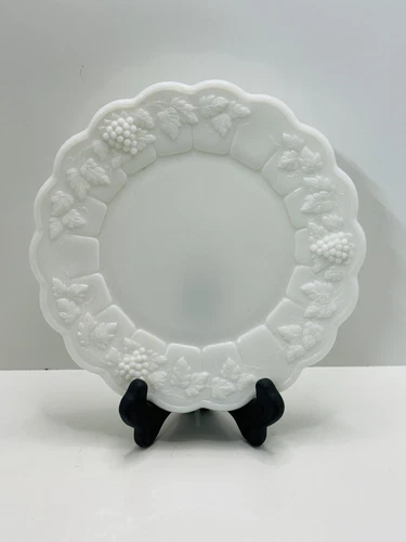 Vintage Plate Paneled Grape Milk Glass Dinner Plate WESTMORELAND 8.5 in