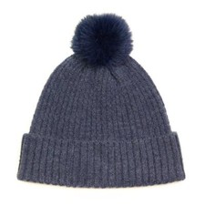 Womens Bobble Hat Ladies Winter Classic Plain Navy Blue Warm Pom Pom One Size