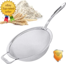 9" Large Mesh Strainer Stainless Steel 18/8 Extra Fine Quinoa Sieve with Solid