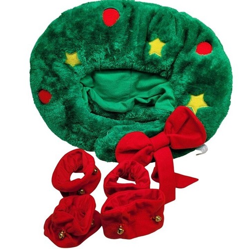 Christmas Wreath Tree Holiday Pet Dog Costume Outfit Clothing Red Bow Bell Cuffs