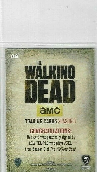 The Walking Dead Season 3 Part 1 Autograph Card A9 Lew Temple as Axel "Variant" - Image 2 of 3
