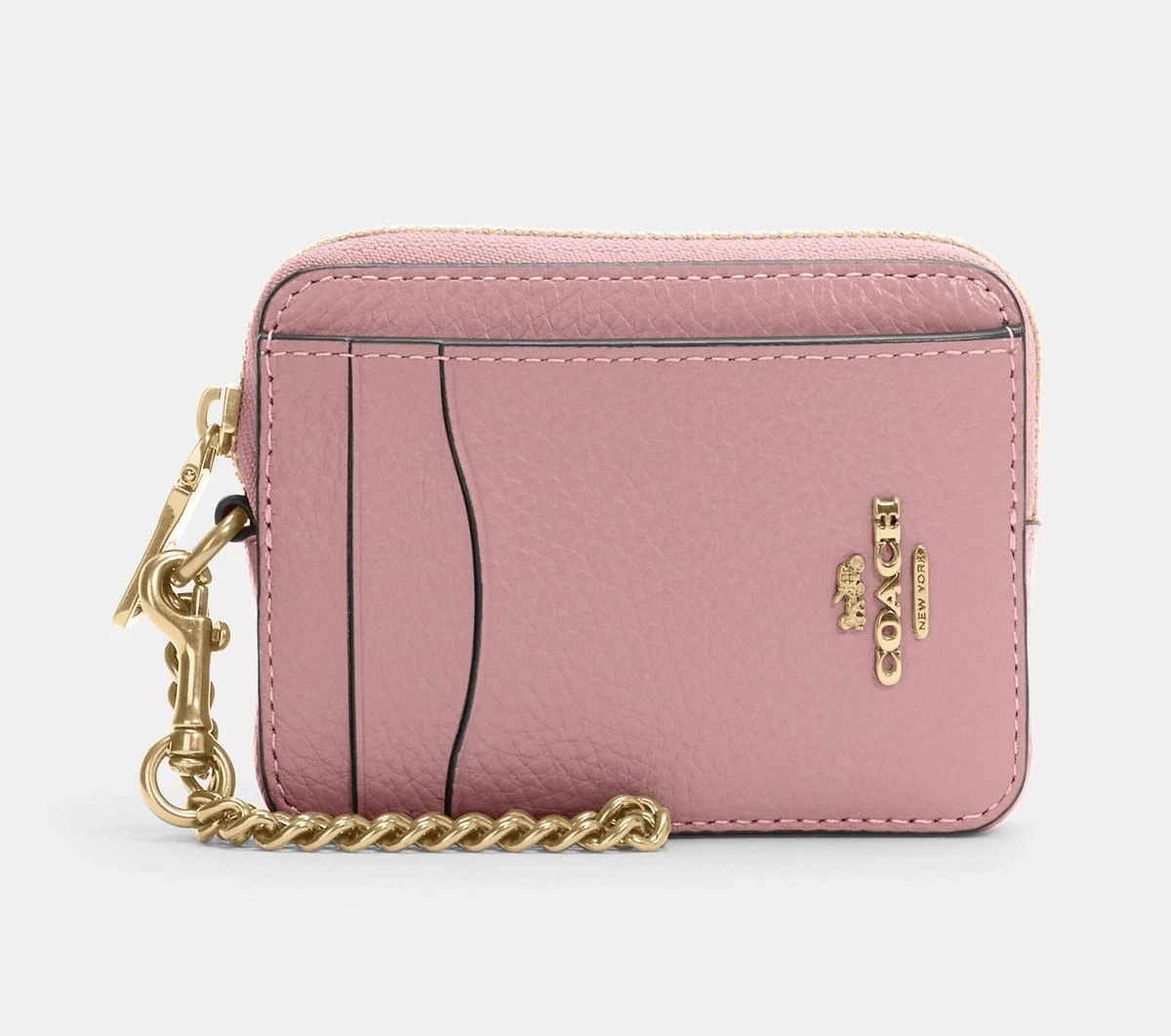 Coach Zip Card Case With Chain Leather True Pink NWT 6303 eBay