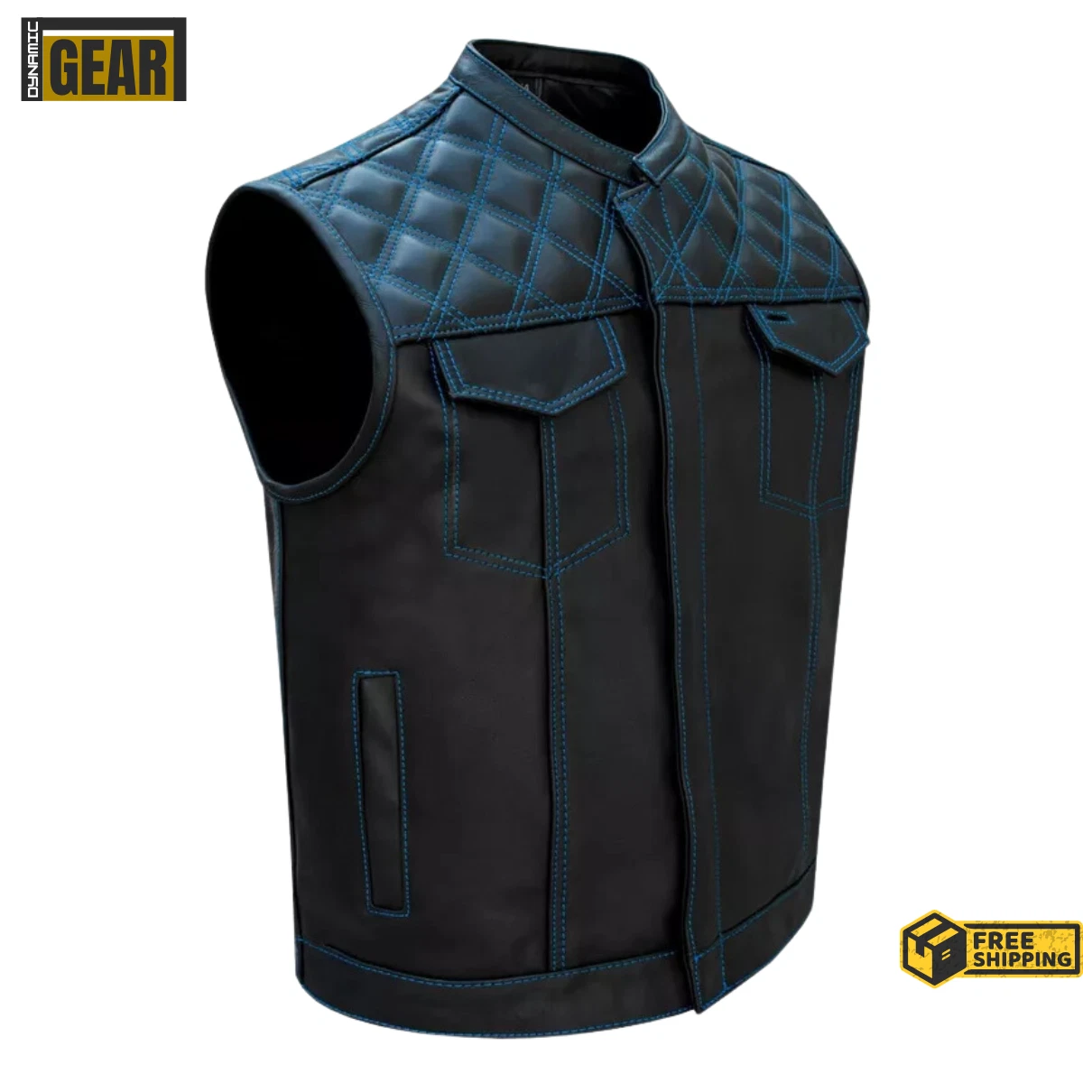 Men's Black Leather Vest Motorcycle Biker Club Leather Vest