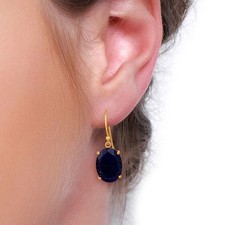 Natural Lapis Lazuli 18K Gold Plated 925 Sterling Dangle Earrings Jewelry