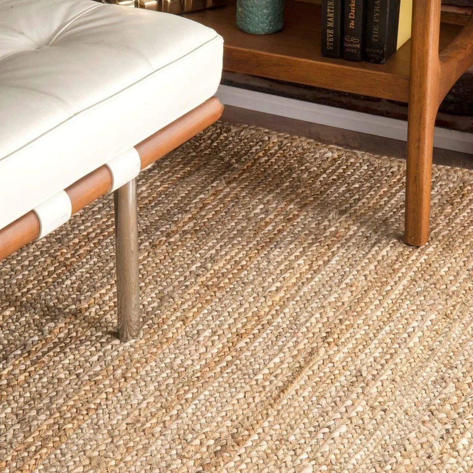 Rug Jute Rectangle Beige Natural JuteHand Braided Farmhouse Area Rug Rustic Look - Image 3 of 4