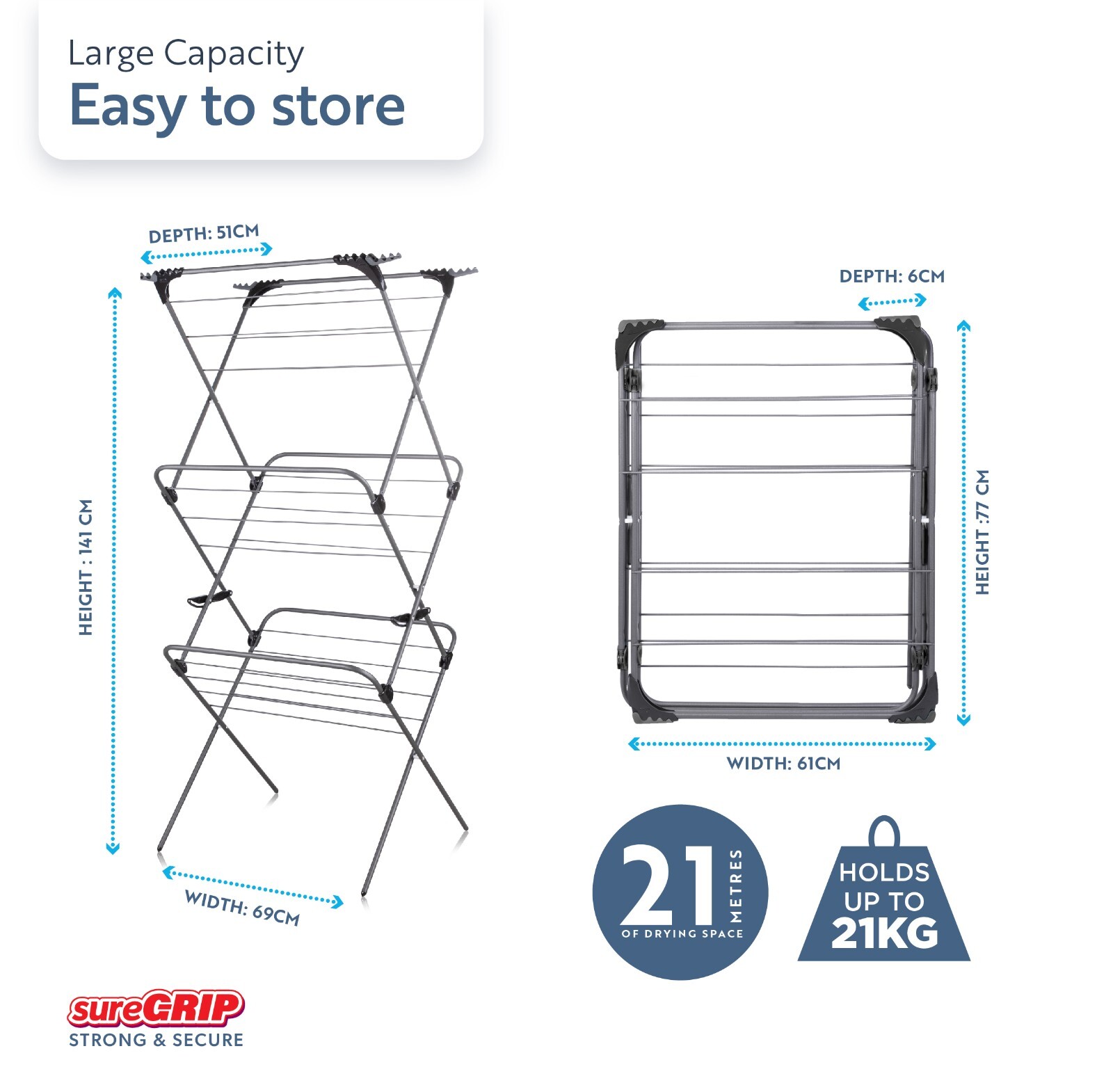Minky Premium Sure Grip Long Dry 3 Tier Clothes Airer eBay