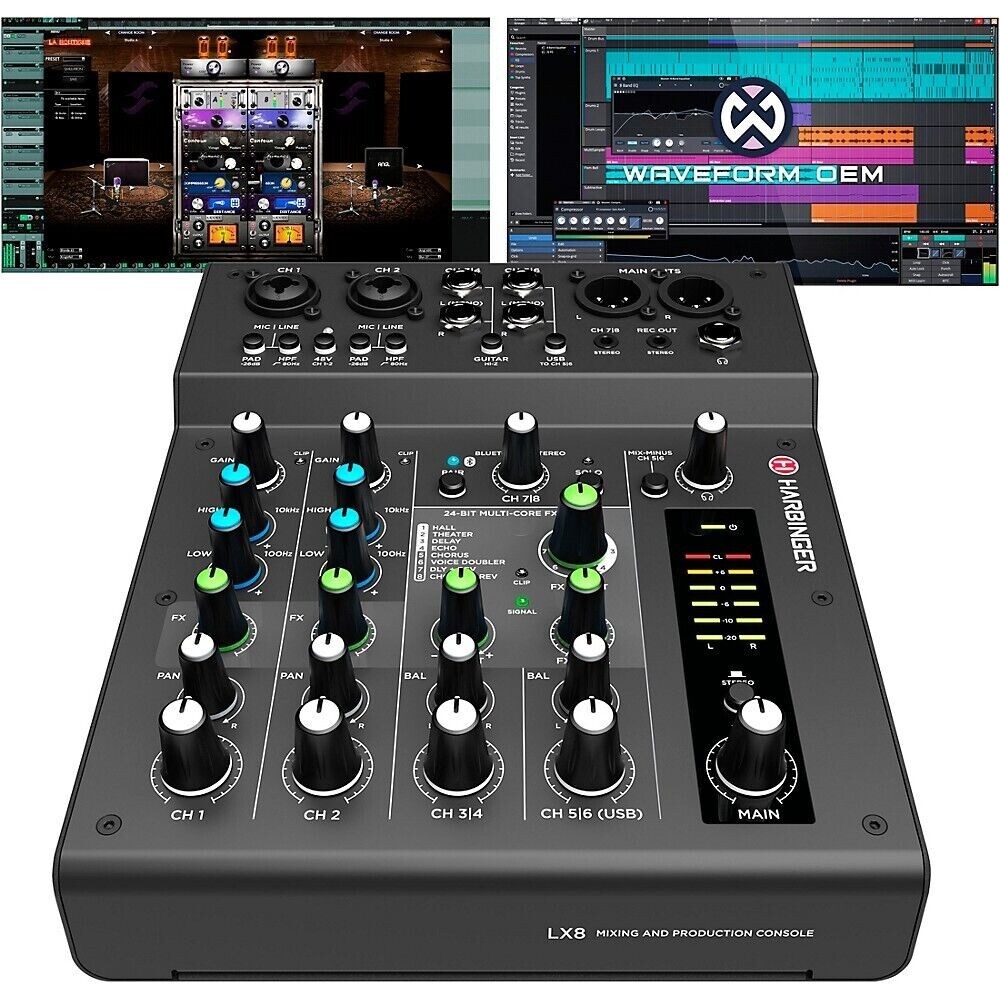 Harbinger LX8 8-Channel Analog Mixer With Bluetooth, FX and USB