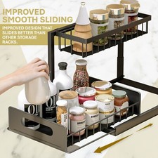Under Sink Organizer 2 Pack, Metal Pull Out Cabinet Organizer Shelf,Kitchen Rack