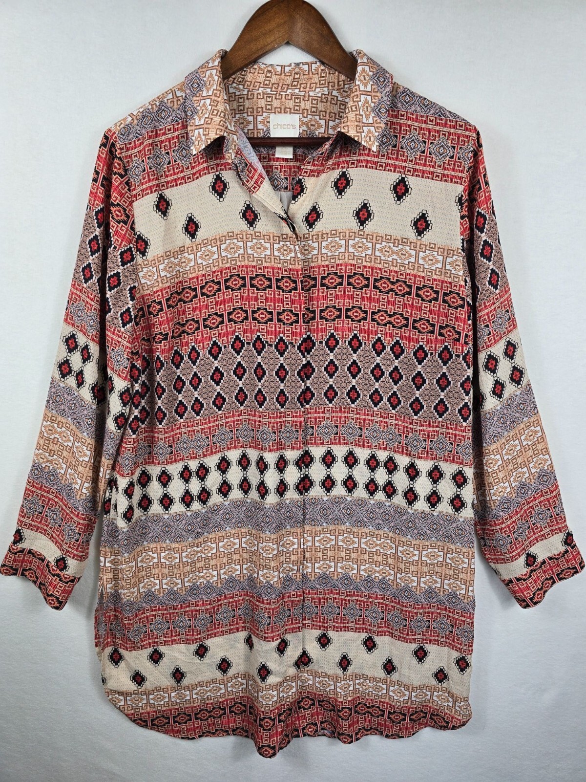 Chicos Womens Geometric Pattern Button-Up Shirt S… - image 2
