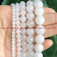 Natural 6/8/10/12/14mm Smooth White Jade Gemstone Round Loose Beads 15" Strand