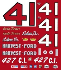  41 Curtis Turner Harvest Ford Salem Va. 1965 1/64th HO Scale Slot Car Decals