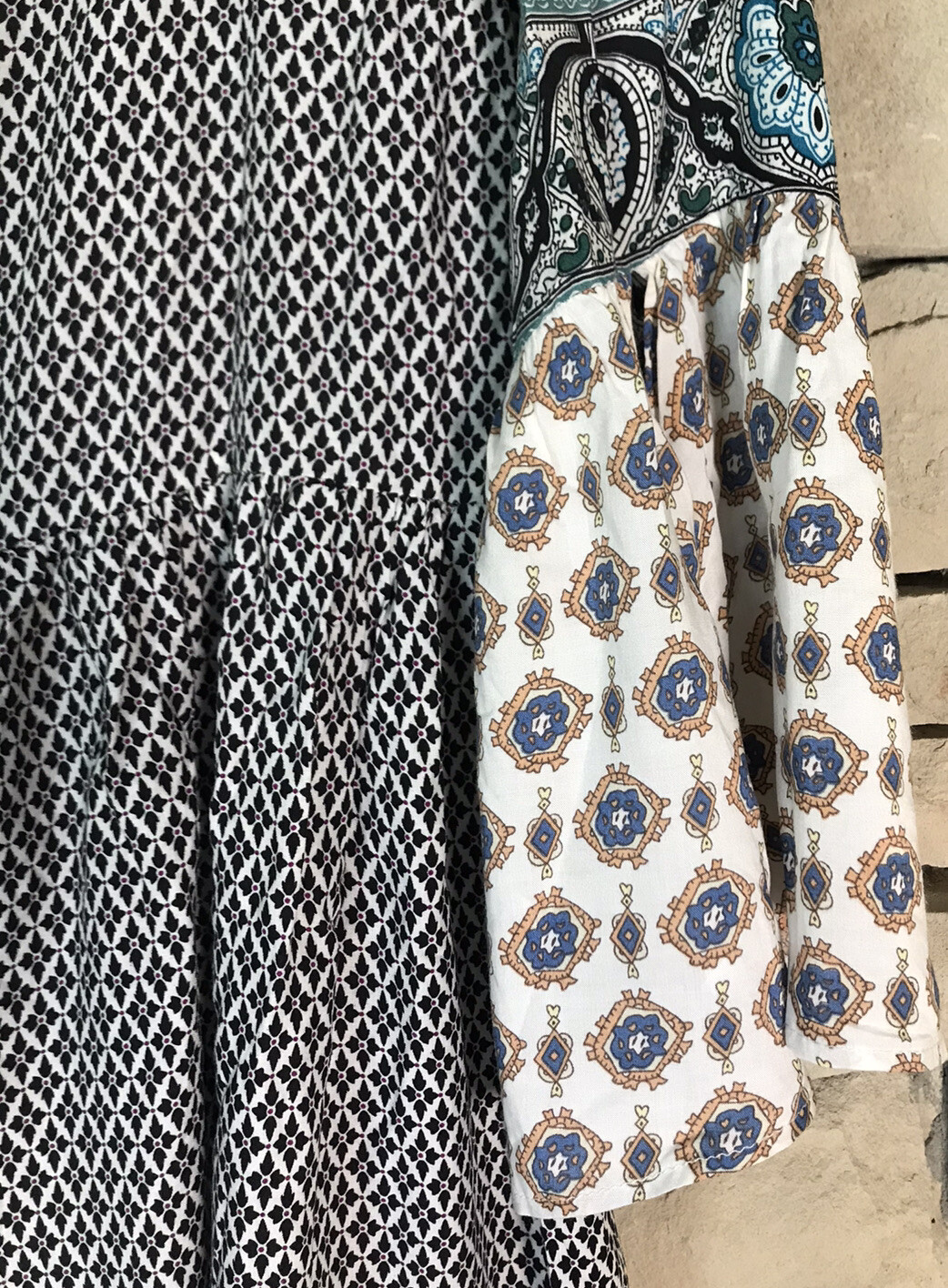 UMGEE Patchwork Mixed Media Dress - Split Bell Sl… - image 2