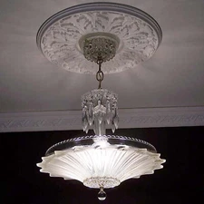 167a Antique vintage 30's 40's Ceiling Light Lamp Fixture glass shade Chandelier