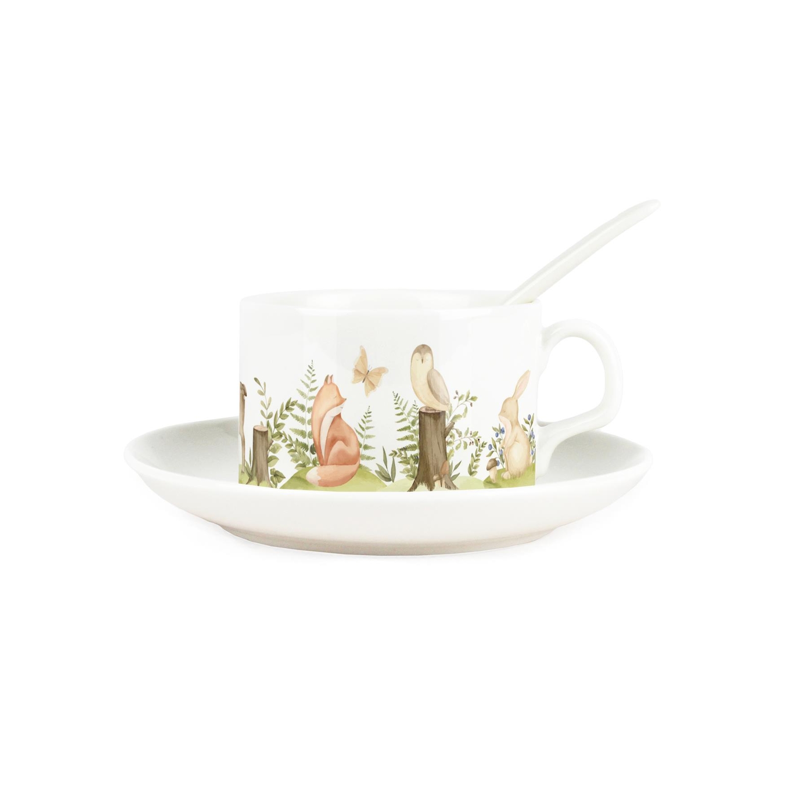Woodland Creatures Cup & Saucer Set with Spoon - Porcelain Animal Gifts