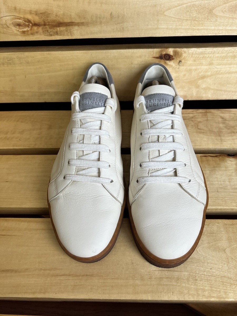Brunello Cucinelli White Sneakers Mens Leather Shoes Sz. UK