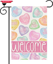 Valentine'S Day Garden Flag Double Sided,Colorful Candy Love Hearts Welcome Smal