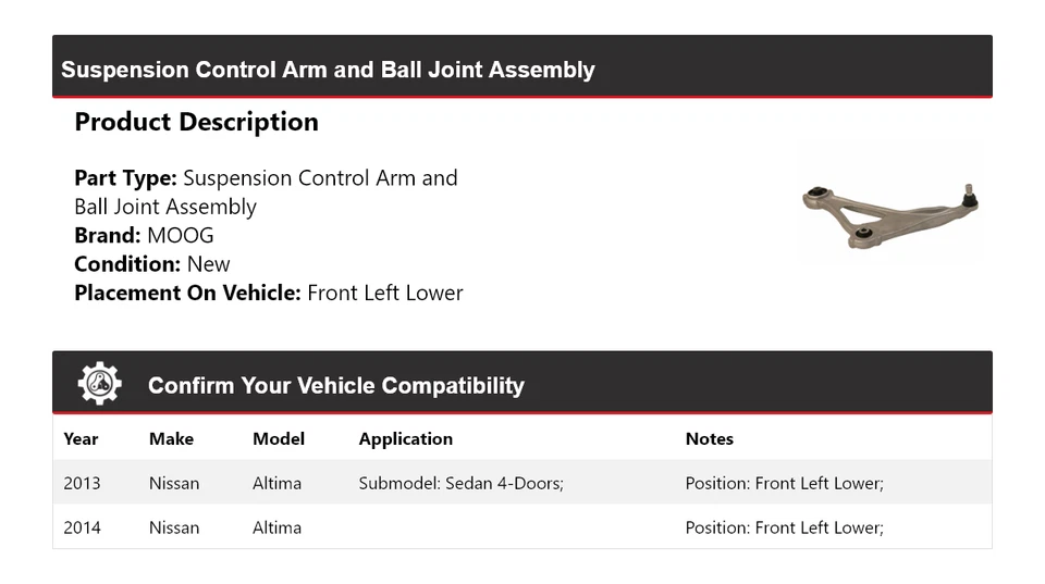Para 2013-2014 Nissan Altima braço de controle junta esférica conjunto dianteiro esquerdo inferior M - Imagem 2 de 4