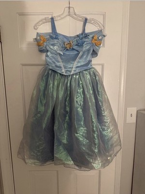 Disney Deluxe Girls Cinderella Princess Embellished Dress Costume Blue Size 5-6