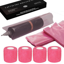 200 Pink Tattoo Pen Covers 4 Grip Tapes - Large Tattoo Machine Barrier Bags