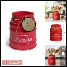 Barnyard Designs Ceramic Kitchen Utensil Holder Countertop 6.75" Red