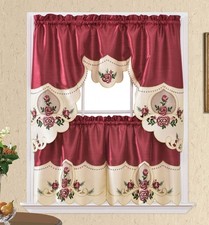 GOHD Rose Melody. 3pcs Kitchen Cafe Curtain Set.Farmhouse Swag and 24 inches