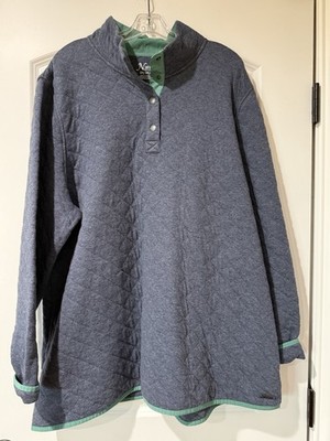 Natural Reflections Quilted Pullover Sweatshirt Mock Neck Blue/Green 2X