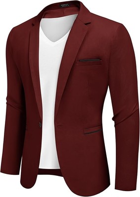 COOFANDY Men's Slim Fit Wine Red *Jacket Only* XL 44R Notch Lapel 1 Button