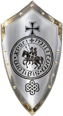 Medieval Templar Knight Shield Handcrafted Metal Steel with Engraved Design Crus