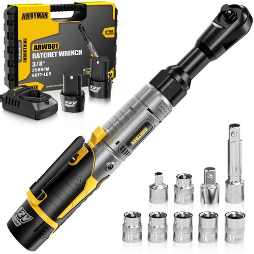 3/8" Cordless Ratchet Wrench Set, 60FT-LBS(80N.m) Electric Ratchet, 12V Exten...