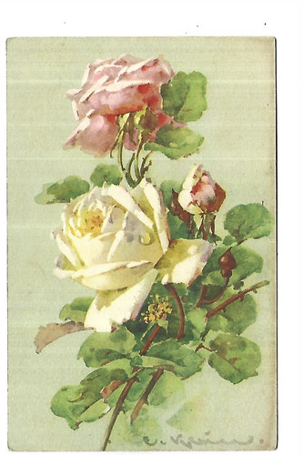 Signed Illustration KLEIN Roses Flowers Postcard, France, 1910s, 1 Piece