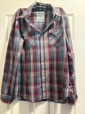 Levi's Men's Red Blue Plaid Long Sleeve Western Pearl Snap Shirt Size Medium