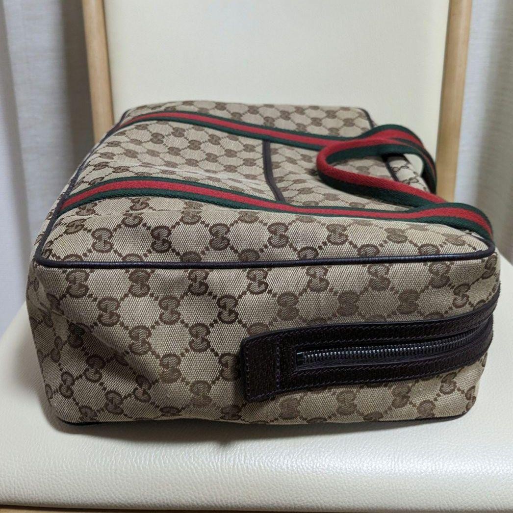 GUCCI Canvas Shoulder Bag Tote Bag Leather Trim Beige Brown Authentic thumbnail 3