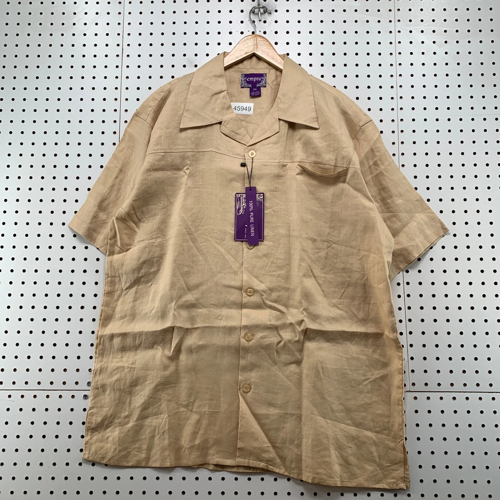 NEW Empra 100% Linen Button Shirt Mens 2XL Beige Short Sleeve NWT