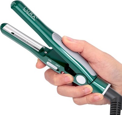 Small Flat Iron for Pixie Haircut:1/2 Inch Nano Titanium Curved Small, Green 