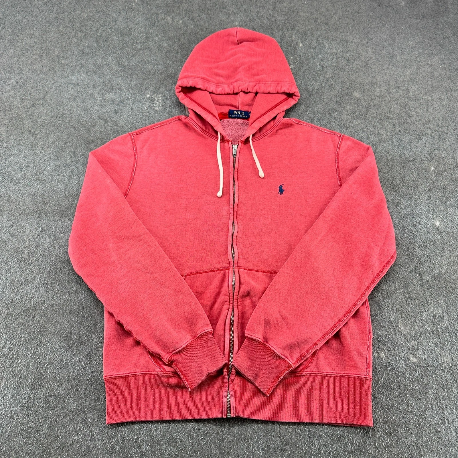Polo Ralph Lauren Hoodie Mens M Red Full Zip Fleece Cotton Faded Pony Talon Zip
