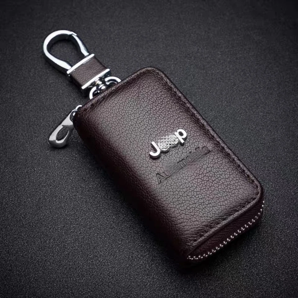 For Jeep Cowhide Leather Car Key Case Bag Remote Key Fob Cover Car Accessorie — 第 3/4 张图片