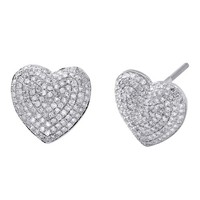 10K WeißGold Damen Diamant Ohrstecker Herz Form Dome Puff Pavé 3/4 Ct