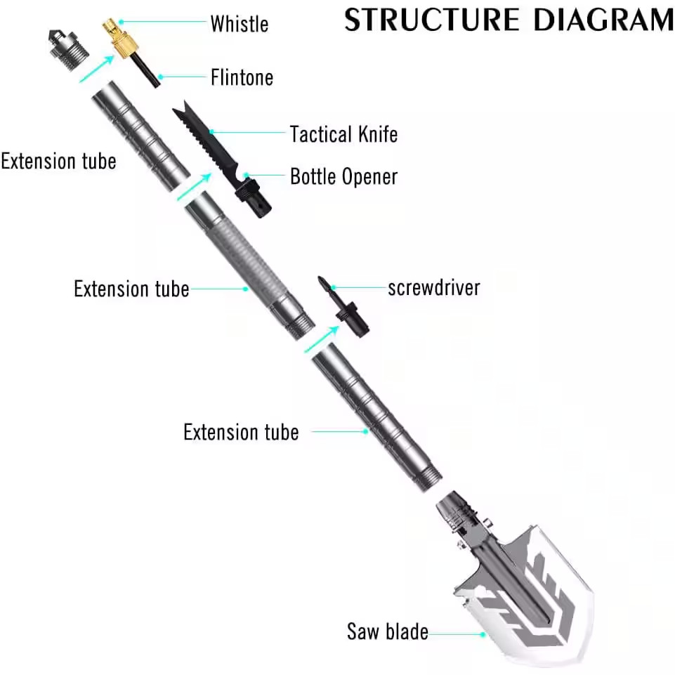 23-In-1 Multifunctional Tool Outdoor Alloy Steel Folding Shovel, Survival Shovel