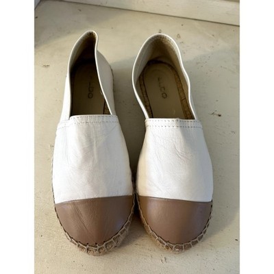 Aldo Flat White Taupe Flat Leather Espadrilles Size 6