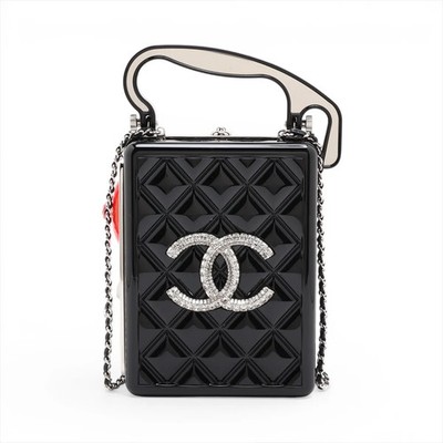 Chanel Matelasse plexiglass 2 Way Handbag Minaudière  traffic Black Silver Metal