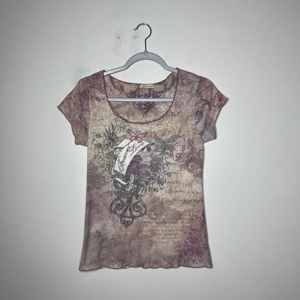 Camiseta B Friends Gráfica Mujer Mediana Multicolor Babydoll Top De Colección Años 90 Y2K Foto 2 de 4